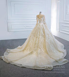 Long Sleeve Champagne Wedding Gowns Online VW1175-wedding dresses-Viniodress-Viniodress