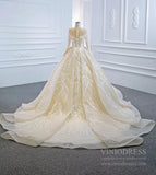 Long Sleeve Champagne Wedding Gowns Online VW1175-wedding dresses-Viniodress-Viniodress