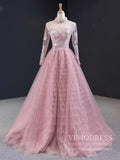 Long Sleeve Dusty Rose Layered Prom Dresses High Neck Couture Dress FD1960-prom dresses-Viniodress-Viniodress