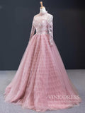 Long Sleeve Dusty Rose Layered Prom Dresses High Neck Couture Dress FD1960-prom dresses-Viniodress-Viniodress