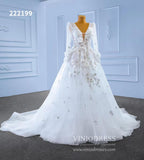 Long Sleeve Floral Wedding Dresses A-line Modern Wedding Gown 222199-wedding dresses-Viniodress-Viniodress