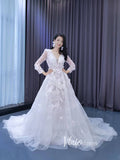 Long Sleeve Floral Wedding Dresses A-line Modern Wedding Gown 222199