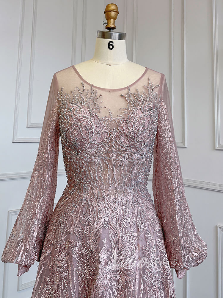 Long Sleeve Gray Lace Mother of the Bride Dresses 20005-prom dresses-Viniodress-Viniodress