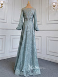 Long Sleeve Gray Lace Mother of the Bride Dresses 20005-prom dresses-Viniodress-Viniodress