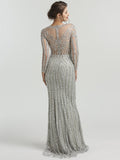 Long Sleeve Grey Beaded Prom Dresses FD1437B-prom dresses-Viniodress-Viniodress