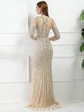 Long Sleeve Grey Beaded Prom Dresses FD1437B-prom dresses-Viniodress-Viniodress