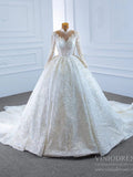 Long Sleeve High Neck Wedding Dresses Sparkly Bridal Gown VW1762B