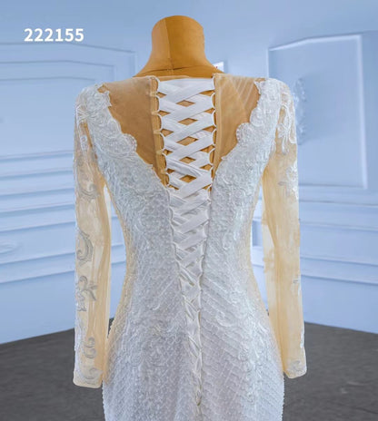 Long Sleeve Lace Mermaid Wedding Dresses 222155-wedding dresses 2025 -Viniodress-Ivory-Custom Size-