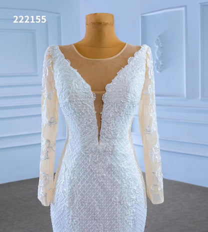 Long Sleeve Lace Mermaid Wedding Dresses 222155-wedding dresses 2025 -Viniodress-Ivory-Custom Size-