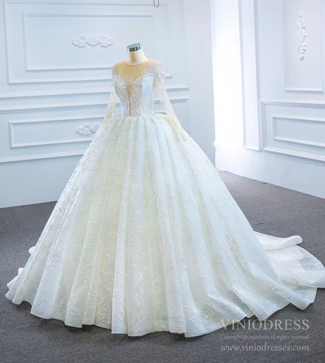 Long Sleeve Lace Wedding Dresses Vintage Ball Gown VW1789-wedding dresses-Viniodress-Viniodress