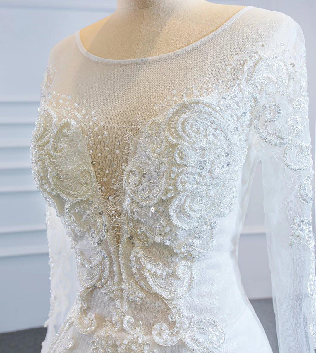 Long Sleeve Mermaid Lace Wedding Dresses Detachable Train VW1019-wedding dresses-Viniodress-Viniodress