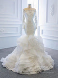 Long Sleeve Mermaid Ruffle Wedding Dresses Off the Shoulder 66734