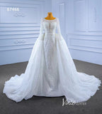 Long Sleeve Modern Pearl Wedding Dresses with Detachable Overskirt 67466