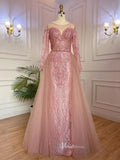 Long Sleeve Overskirt Evening Dresses Beaded Mother of the Bride Dress 20053-prom dresses-Viniodress-Pink-US 2-Viniodress