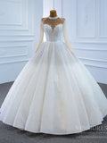 Long Sleeve Pearls Wedding Dresses Luxury Arabic Bridal Gown 67198