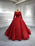 Long Sleeve Red Sequin Ball Gown Glamour Prom Dresses 67121B viniodress-Quinceanera Dresses-Viniodress-Viniodress