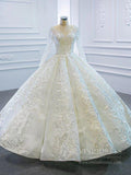 Long Sleeve Vintage Lace Wedding Dresses Princess Ball Gown VW1036