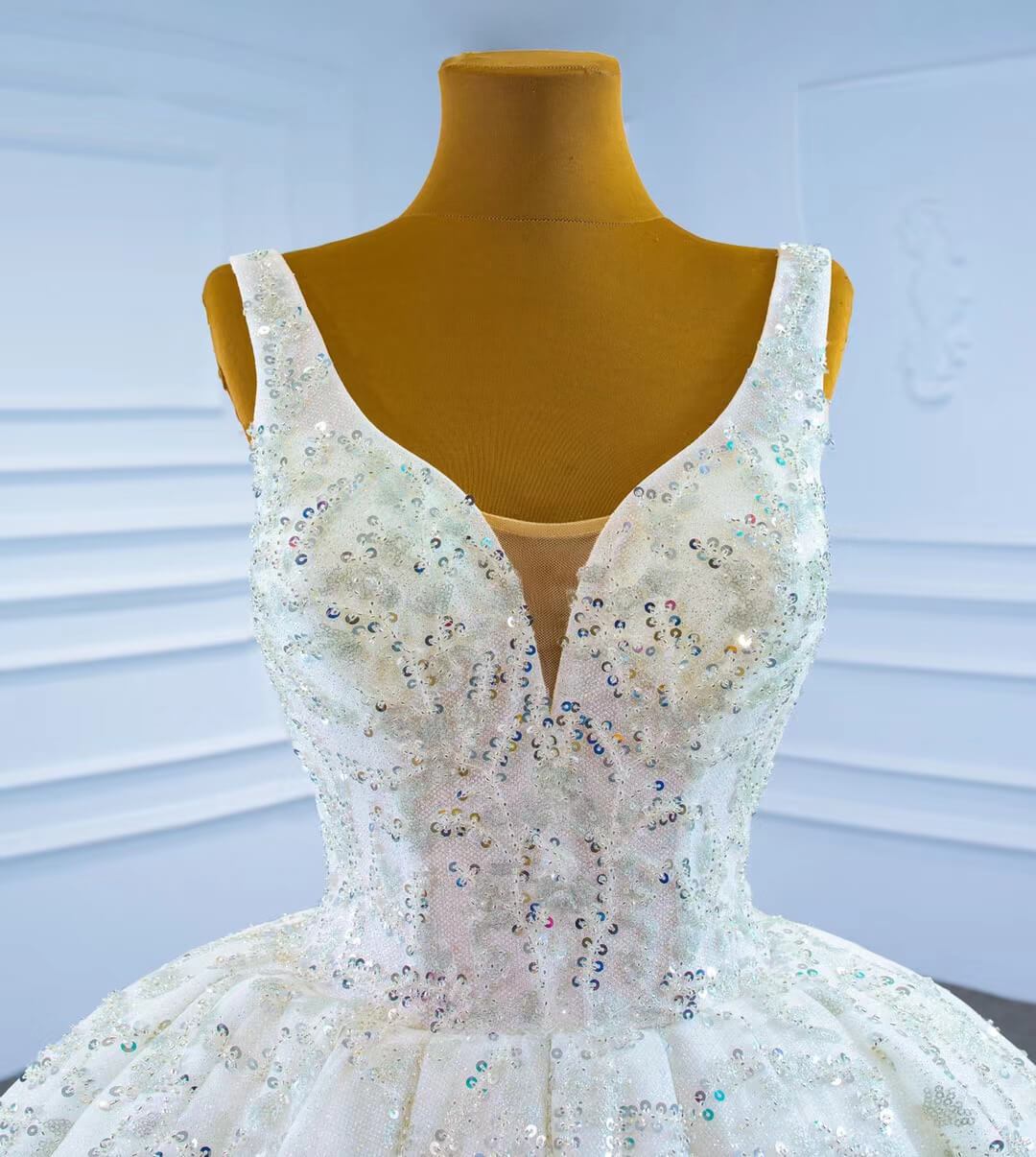 Luxury Beaded Ball Gown Wedding Dresses V-neck 67254-wedding dresses 2025 -Viniodress-Ivory-Custom Size-