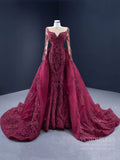 Luxury Beaded Burgundy Formal Dress Long Sleeve Pageant Dresses 67250 viniodress-prom dresses-Viniodress-Viniodress