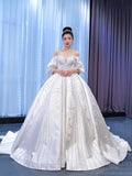Luxury Beaded Dubai Wedding Gown Bishop Sleeve 67326