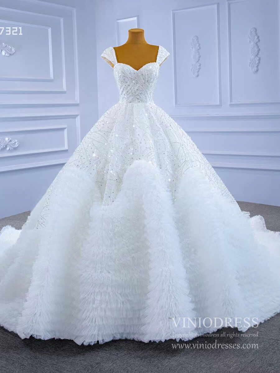 Luxury Beaded Dubai Wedding Gown Ruffled Wedding Dresses Viniodress-wedding dresses 2025 -Viniodress-As Picture-Custom Size-