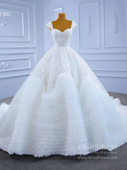 Luxury Beaded Dubai Wedding Gown Ruffled Wedding Dresses Viniodress-wedding dresses 2025 -Viniodress-As Picture-Custom Size-