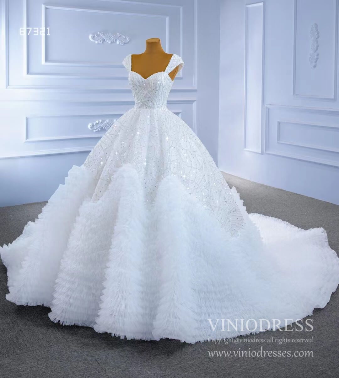 Luxury Beaded Dubai Wedding Gown Ruffled Wedding Dresses Viniodress-wedding dresses-Viniodress-Viniodress