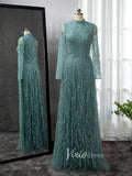 Luxury Beaded Evening Dresses High Neck Long Sleeve Mother of the Bride Dress 20019