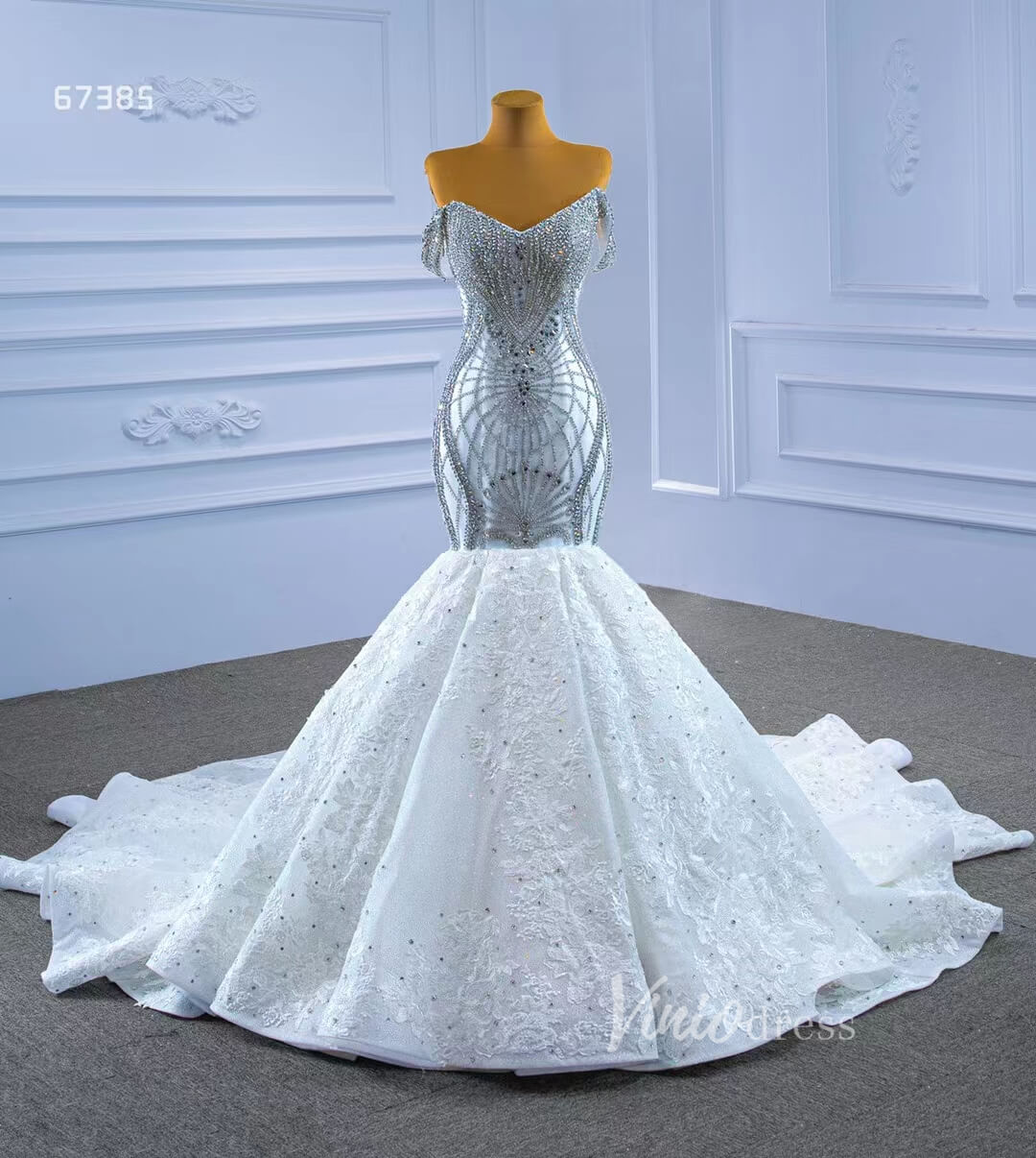 Luxury Beaded Lace Mermaid Wedding Dresses 2022-wedding dresses-Viniodress-Ivory-Custom Size-Viniodress