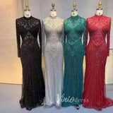 Luxury Beaded Long Sleeve Evening Dresses High Neck Mother of the Bride Dress 20018
