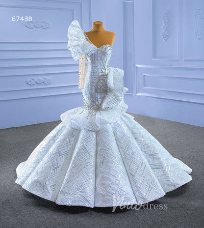 Luxury Beaded Mermaid Wedding Dresses One Shoulder Long Sleeve Pageant Gown 67438-wedding dresses 2025 -Viniodress-Ivory-Custom Size-