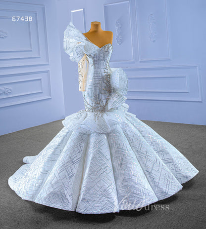 Luxury Beaded Mermaid Wedding Dresses One Shoulder Long Sleeve Pageant Gown 67438-wedding dresses 2025 -Viniodress-Ivory-Custom Size-