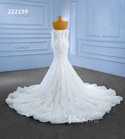 Luxury Beaded Mermaid Wedding Dresses Removable Long Sleeves 222159-wedding dresses 2025 -Viniodress-Ivory-Custom Size-