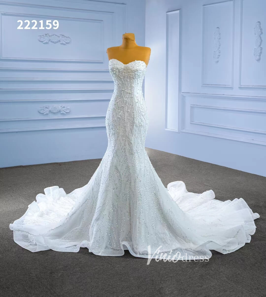Luxury Beaded Mermaid Wedding Dresses Removable Long Sleeves 222159-wedding dresses 2025 -Viniodress-Ivory-Custom Size-