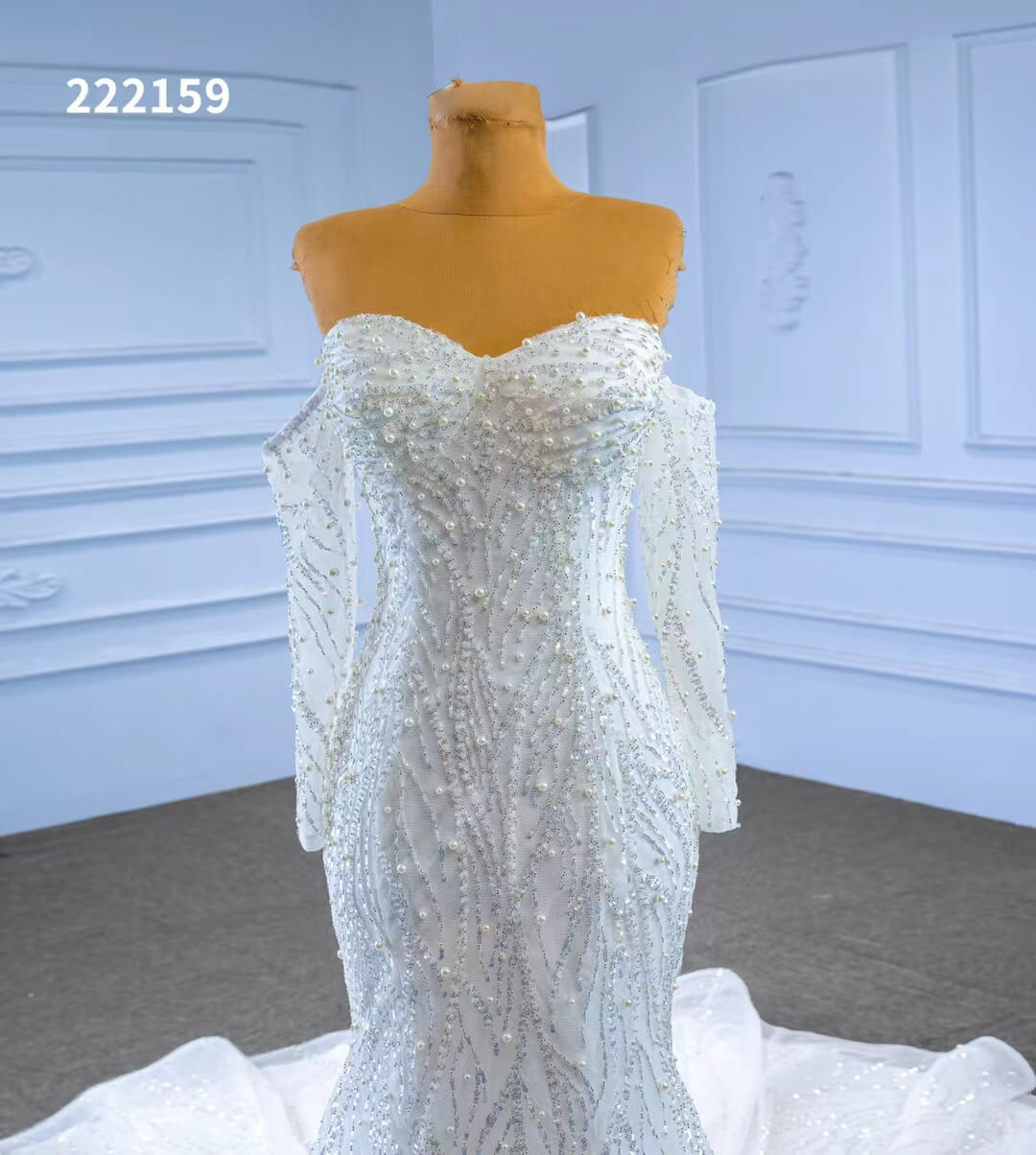 Luxury Beaded Mermaid Wedding Dresses Removable Long Sleeves 222159-wedding dresses 2025 -Viniodress-Ivory-Custom Size-
