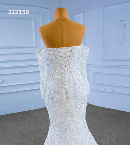 Luxury Beaded Mermaid Wedding Dresses Removable Long Sleeves 222159-wedding dresses 2025 -Viniodress-Ivory-Custom Size-