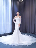 Vestidos de novia de sirena con cuentas de lujo, mangas largas extraíbles 222159