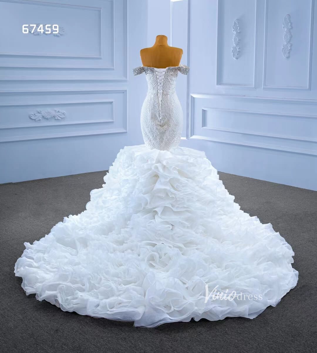 Luxury Beaded Mermaid Wedding Dresses Ruffled Bridal Gown 67459-wedding dresses 2025 -Viniodress-Ivory-Custom Size-