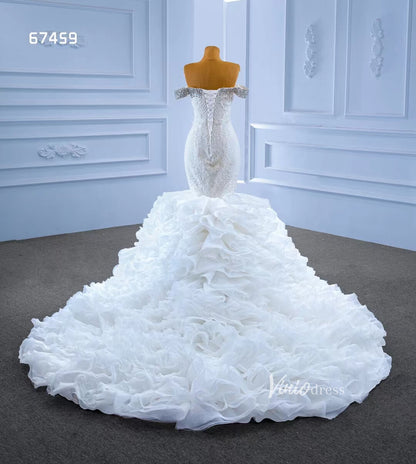 Luxury Beaded Mermaid Wedding Dresses Ruffled Bridal Gown 67459-wedding dresses 2025 -Viniodress-Ivory-Custom Size-