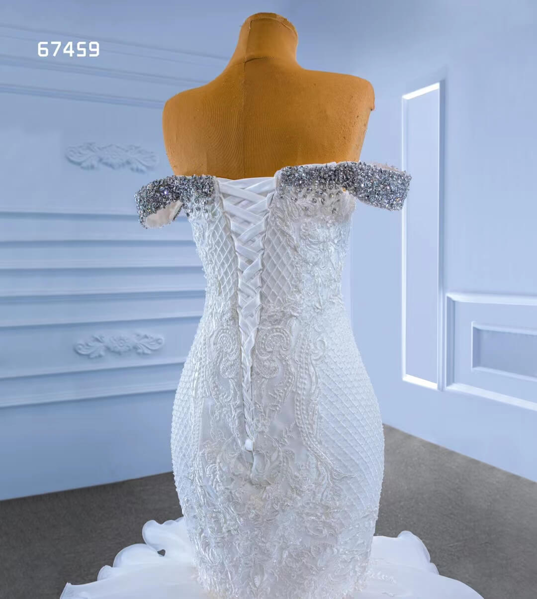 Luxury Beaded Mermaid Wedding Dresses Ruffled Bridal Gown 67459-wedding dresses 2025 -Viniodress-Ivory-Custom Size-