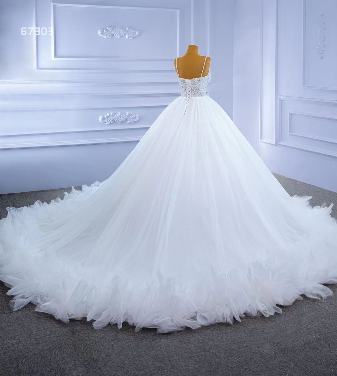 Luxury Beaded Tulle Ball Gown Wedding Dresses with Straps 67303-wedding dresses 2025 -Viniodress-Ivory-Custom Size-