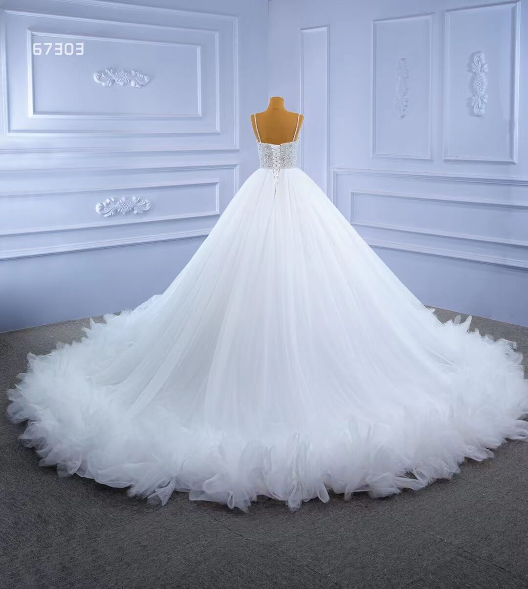 Luxury Beaded Tulle Ball Gown Wedding Dresses with Straps 67303-wedding dresses 2025 -Viniodress-Ivory-Custom Size-