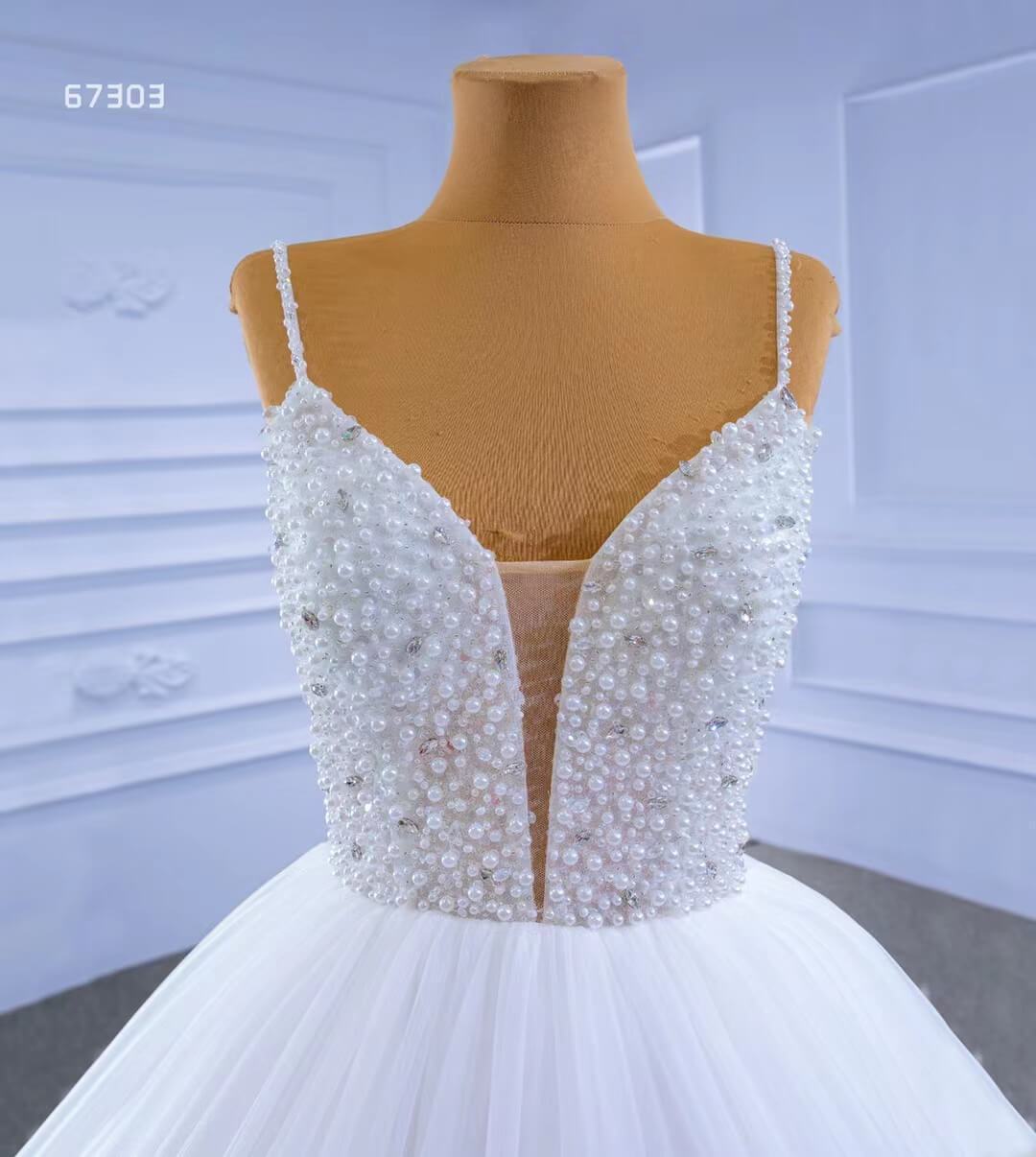 Luxury Beaded Tulle Ball Gown Wedding Dresses with Straps 67303-wedding dresses 2025 -Viniodress-Ivory-Custom Size-