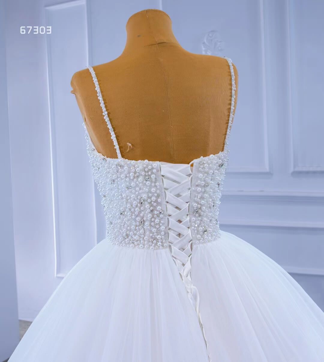 Luxury Beaded Tulle Ball Gown Wedding Dresses with Straps 67303-wedding dresses-Viniodress-Viniodress