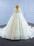Luxury Beaded Wedding Dresses Long Sleeve Ball Gown 67260