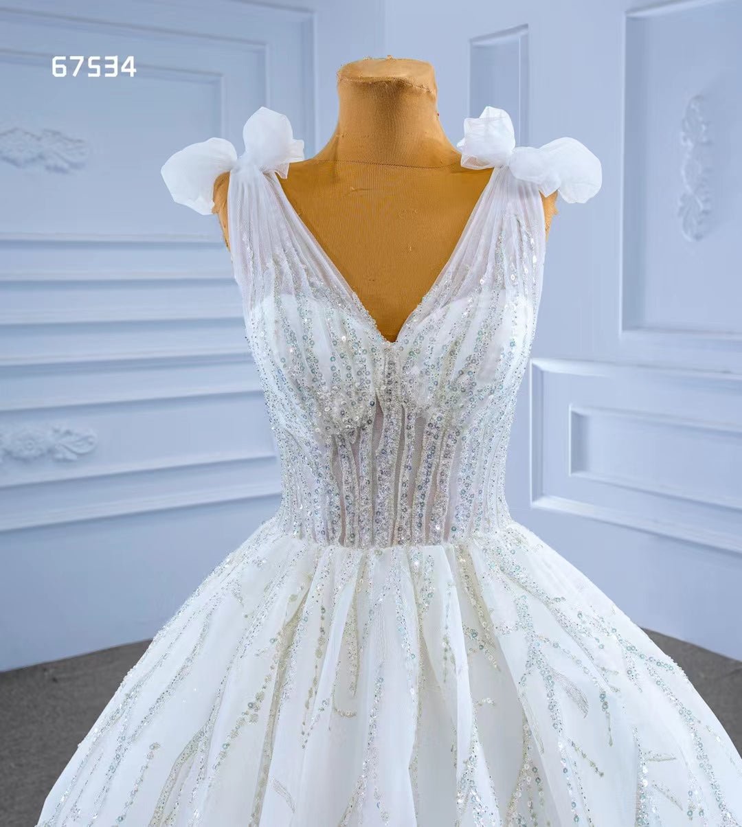 Luxury Dubai Wedding Dresses V-neck White Ball Gown 67534-wedding dresses 2025 -Viniodress-Ivory-Custom Size-