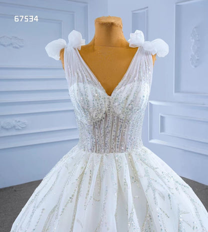 Luxury Dubai Wedding Dresses V-neck White Ball Gown 67534-wedding dresses 2025 -Viniodress-Ivory-Custom Size-