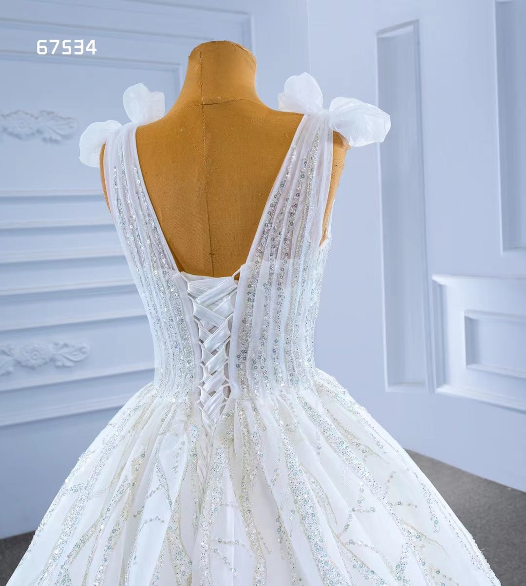 Luxury Dubai Wedding Dresses V-neck White Ball Gown 67534-wedding dresses 2025 -Viniodress-Ivory-Custom Size-