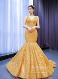 Luxury Gold Beaded Mermaid Prom Dresses Trumpet Pageant Gown 67290 viniodress