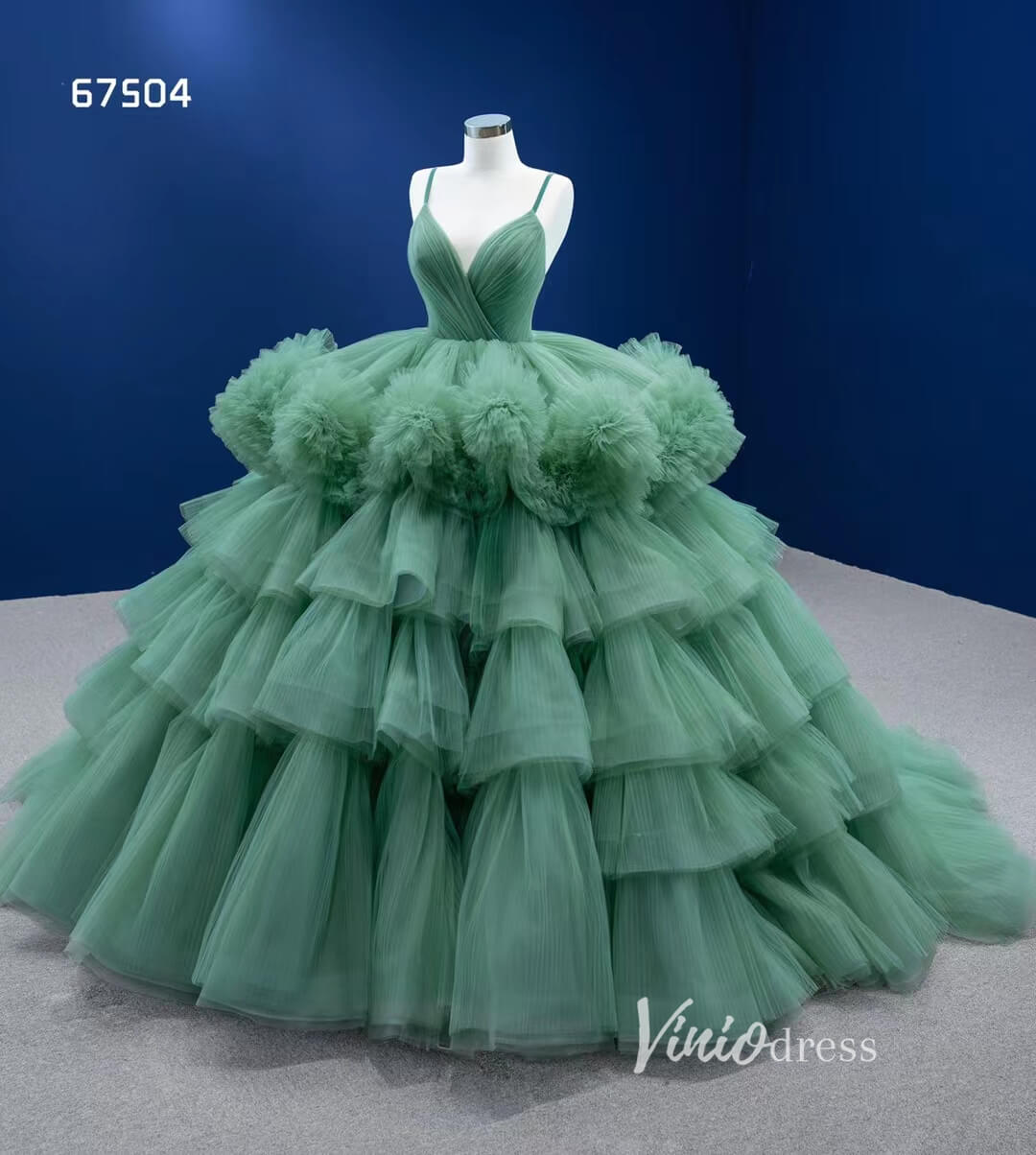 Luxury Layered Pageant Ball Gown Wedding Dress Spaghetti Strap 67504-Quinceanera Dresses-Viniodress-Viniodress